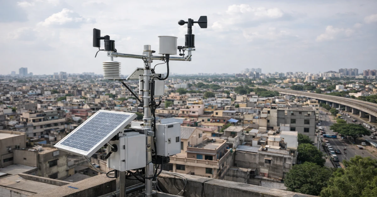 Automatic Weather Stations installed in urban Indian cities for real-time weather monitoring
