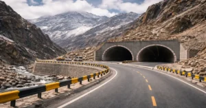 Strategic road infrastructure built by the Border Roads Organisation in a high-altitude border region.