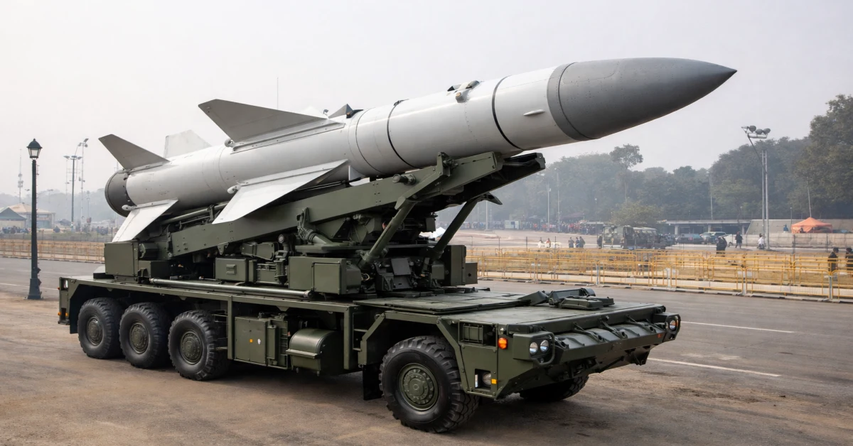 Hypersonic Anti-Ship Missile LR-AShM mounted on launcher during Republic Day display preparations