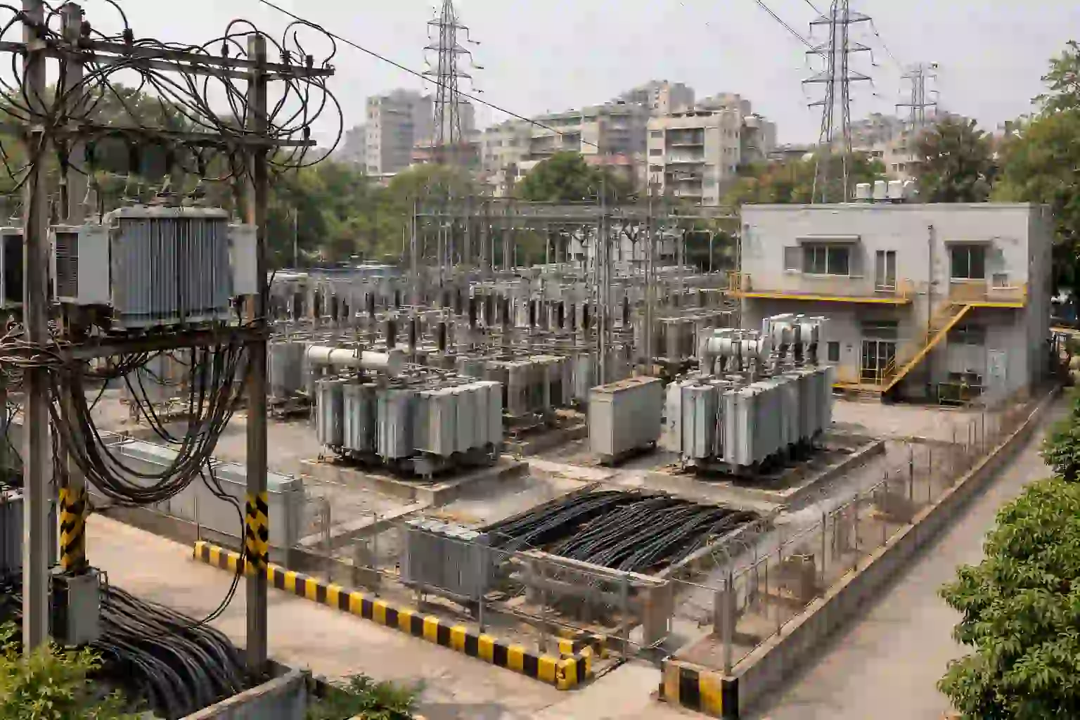 Electricity distribution infrastructure supporting power supply in India.