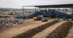 A municipal solid waste processing facility in Lucknow supporting the city’s Zero Fresh Waste Dump Status.