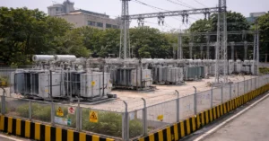Park Street Electric RSS facility supplying traction power to Delhi Metro lines near the Central Vista corridor.