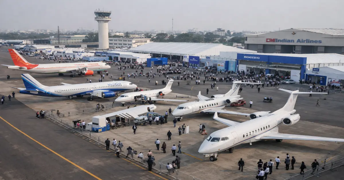 Wings India 2026 aviation event at Begumpet Airport in Hyderabad