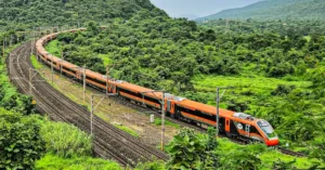 Vande Bharat train operating on Indian Railways high-speed track network