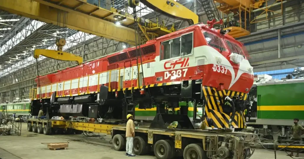 3300 HP AC-AC diesel-electric locomotive at Banaras Rail Engine Factory before dispatch to Mozambique