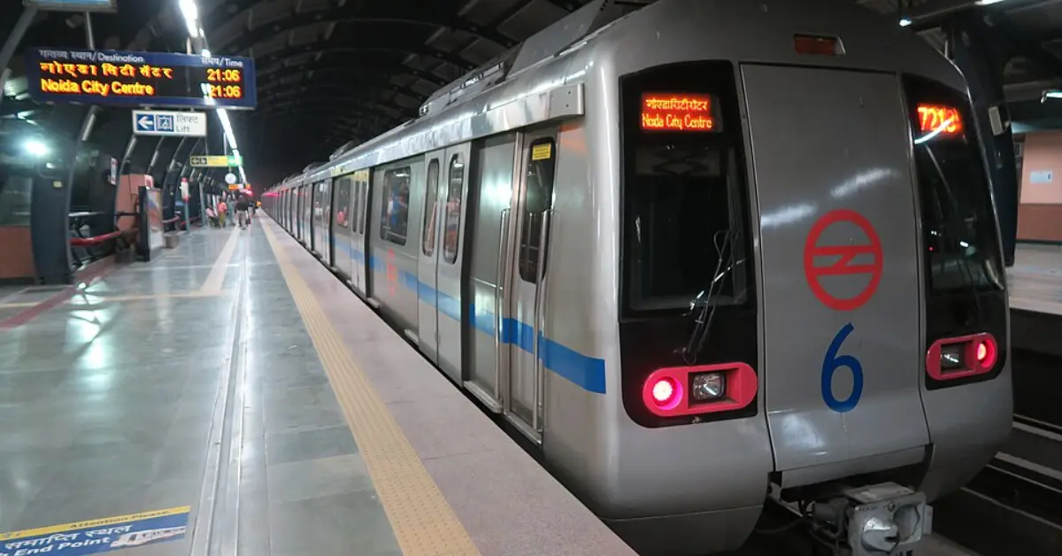 Delhi Metro Blue Line train at an underground station