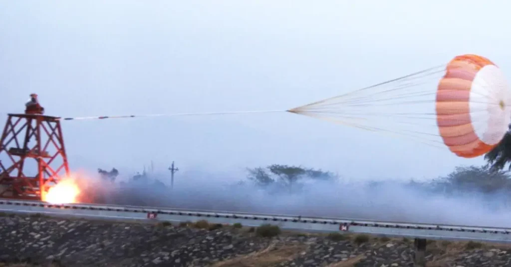Gaganyaan Drogue Parachute qualification test at DRDO TBRL rail track rocket sled facility