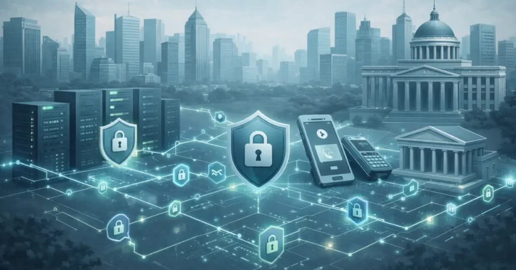 Conceptual illustration representing financial cyber security measures in India