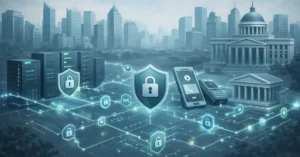 Conceptual illustration representing financial cyber security measures in India