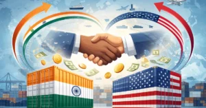 Conceptual illustration representing trade relations between India and the United States