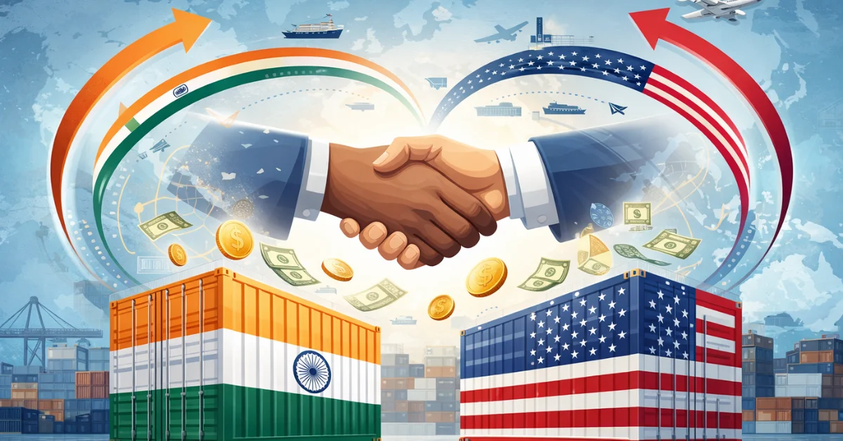 Conceptual illustration representing trade relations between India and the United States