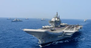 Indian Navy aircraft carrier operating at sea during fleet deployment