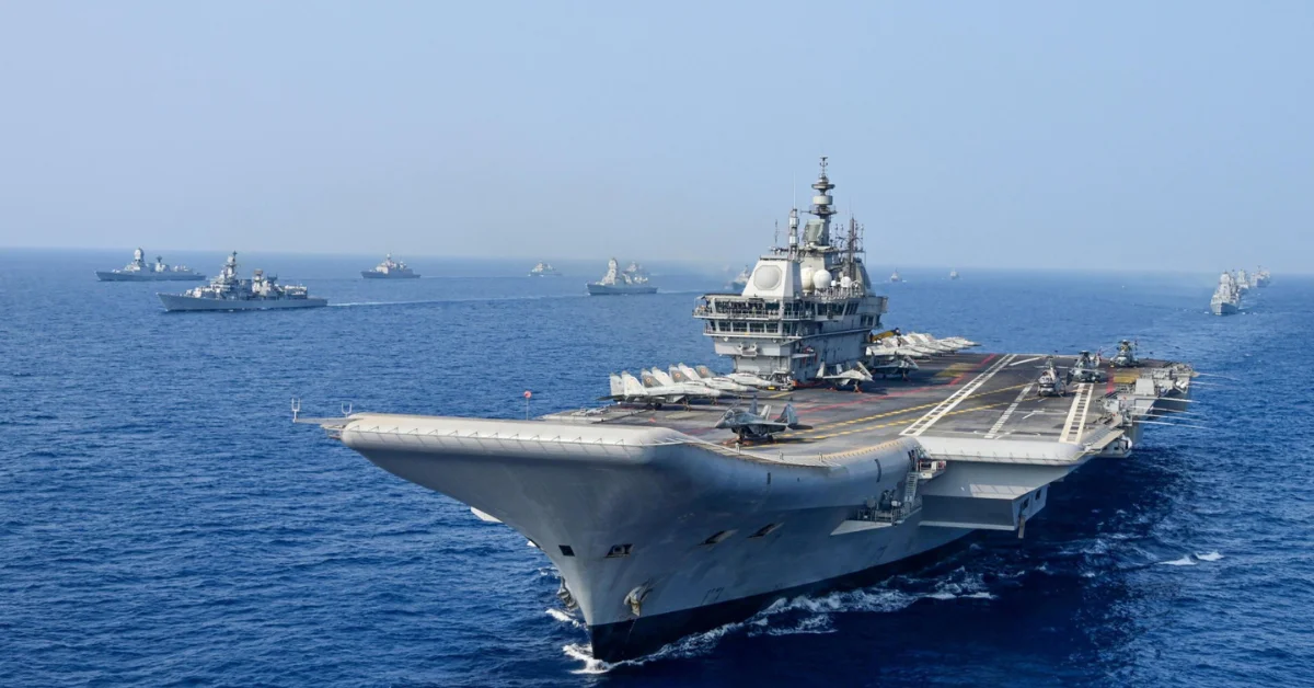 Indian Navy aircraft carrier operating at sea during fleet deployment