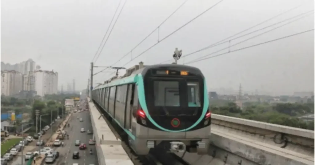 Noida Metro Expansion train on elevated corridor in Noida
