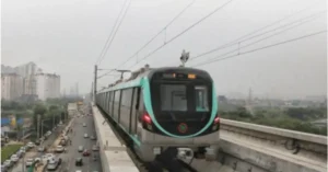 Noida Metro Expansion train on elevated corridor in Noida