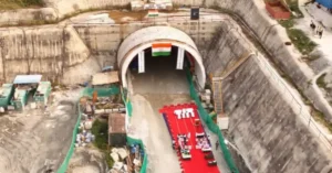 Rishikesh-Karnaprayag rail line tunnel portal under construction in Uttarakhand