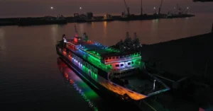 Ro-Pax ferry vessel docked at a port as part of coastal transport infrastructure