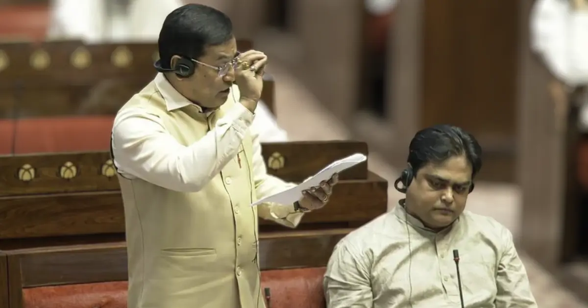 Sarbananda Sonowal addressing the Rajya Sabha on measures to strengthen the indigenous fleet