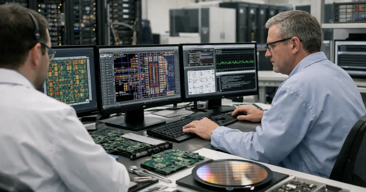 Engineers working on semiconductor chip design under Design Linked Incentive (DLI) Scheme