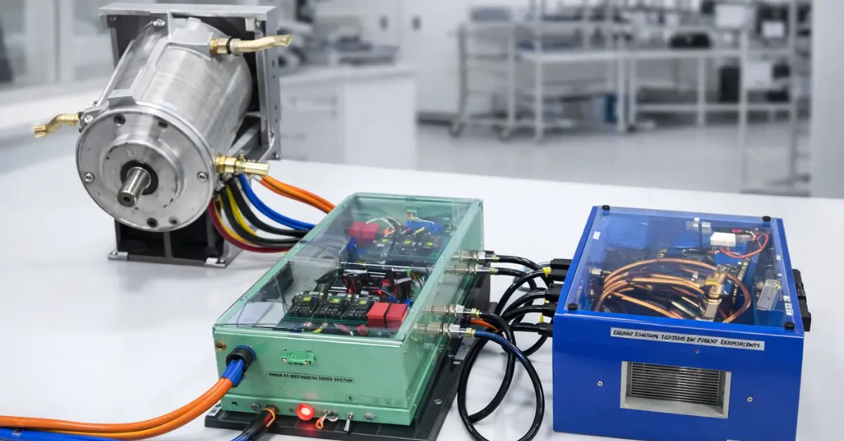 30 kW EV Motor*Inverter Integrated Drive System with motor and dual power electronics units