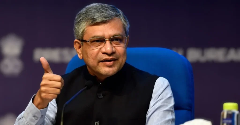 Ashwini Vaishnaw speaking at a press briefing