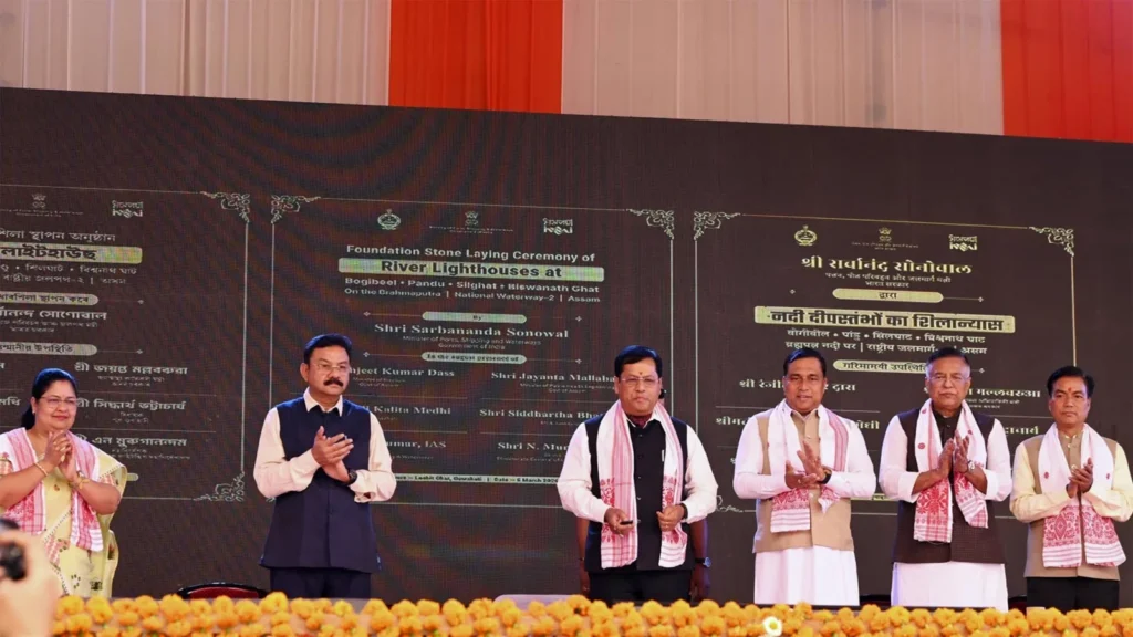 Sarbananda Sonowal at the foundation ceremony for river lighthouses on the Brahmaputra in Guwahati.