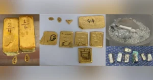 Gold bars and melted bullion seized by DRI in a gold smuggling investigation