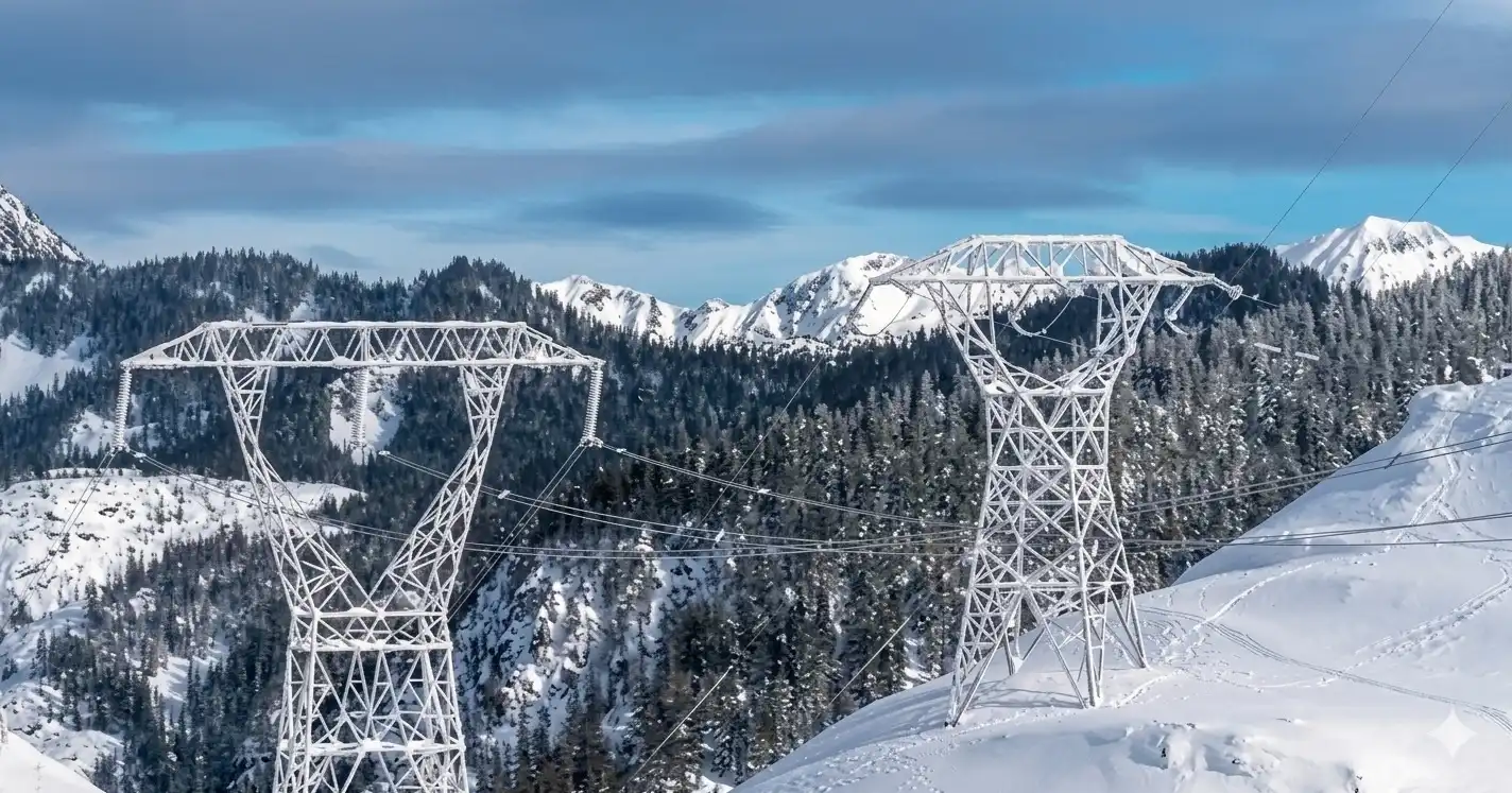 High-voltage electricity transmission towers carrying power lines