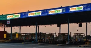 MLFF tolling infrastructure at national highway toll plaza with FASTag lanes