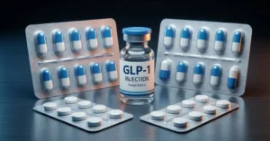 GLP-1 weight loss drugs injection vial and tablets