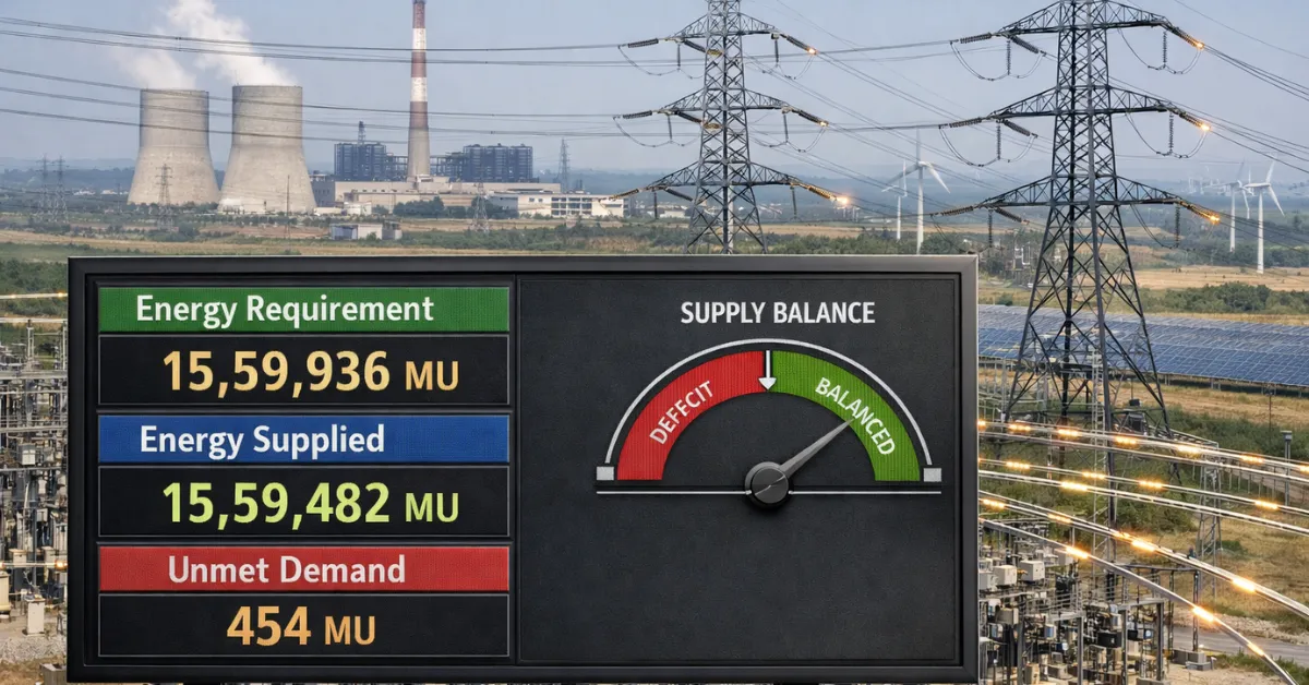 Graphic showing India’s electricity requirement and supply balance in FY2025-26