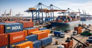 Export cargo containers at Indian seaport representing Advance Authorisations export schemes