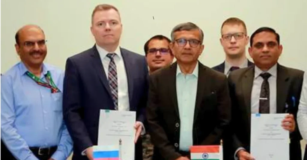 Officials from India and Russia during signing of defence contracts for Tunguska systems and P-8I maintenance