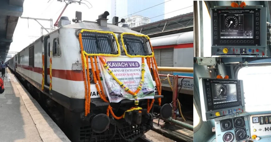 Kavach system installed on Indian Railways locomotive and driver interface display unit