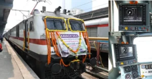 Kavach system installed on Indian Railways locomotive and driver interface display unit