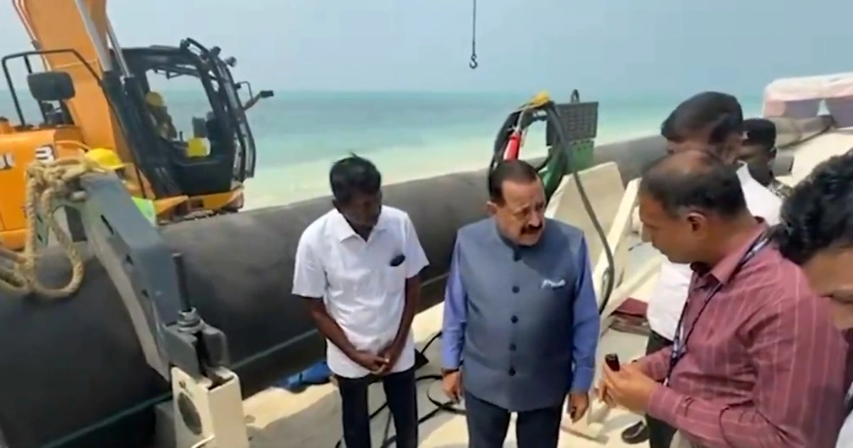 Union Minister Jitendra Singh inspecting the OTEC desalination project in Lakshadweep