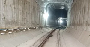 Rail laying work inside tunnel on Kanpur Metro Corridor-2 near Kakadeo underground station