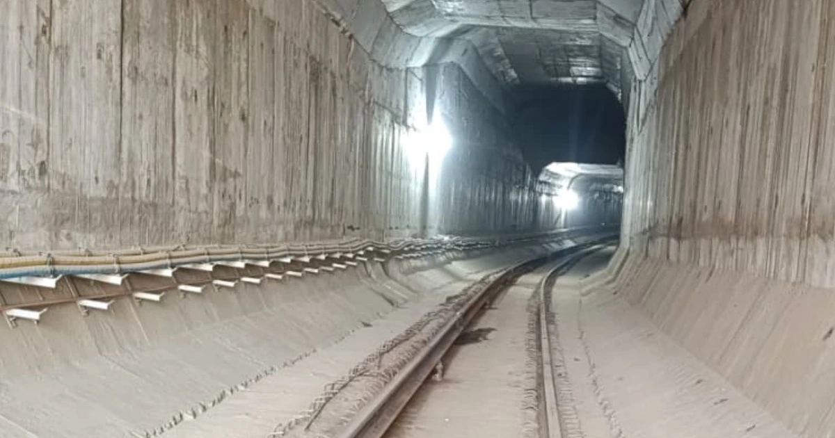 Rail laying work inside tunnel on Kanpur Metro Corridor-2 near Kakadeo underground station
