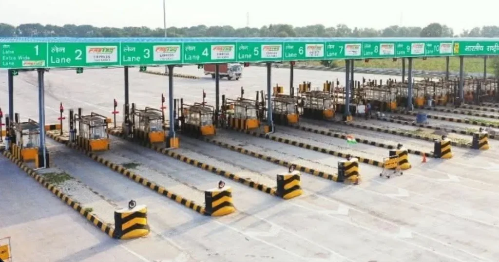 National highway toll collections infrastructure at a toll plaza