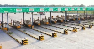 National highway toll collections infrastructure at a toll plaza
