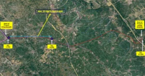 Alignment map of the greenfield highway corridor linking Delhi-Mumbai Expressway spur to Noida International Airport