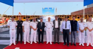 Offshore Patrol Vessels keel laying ceremony at Ratnagiri shipyard with Indian Coast Guard officials