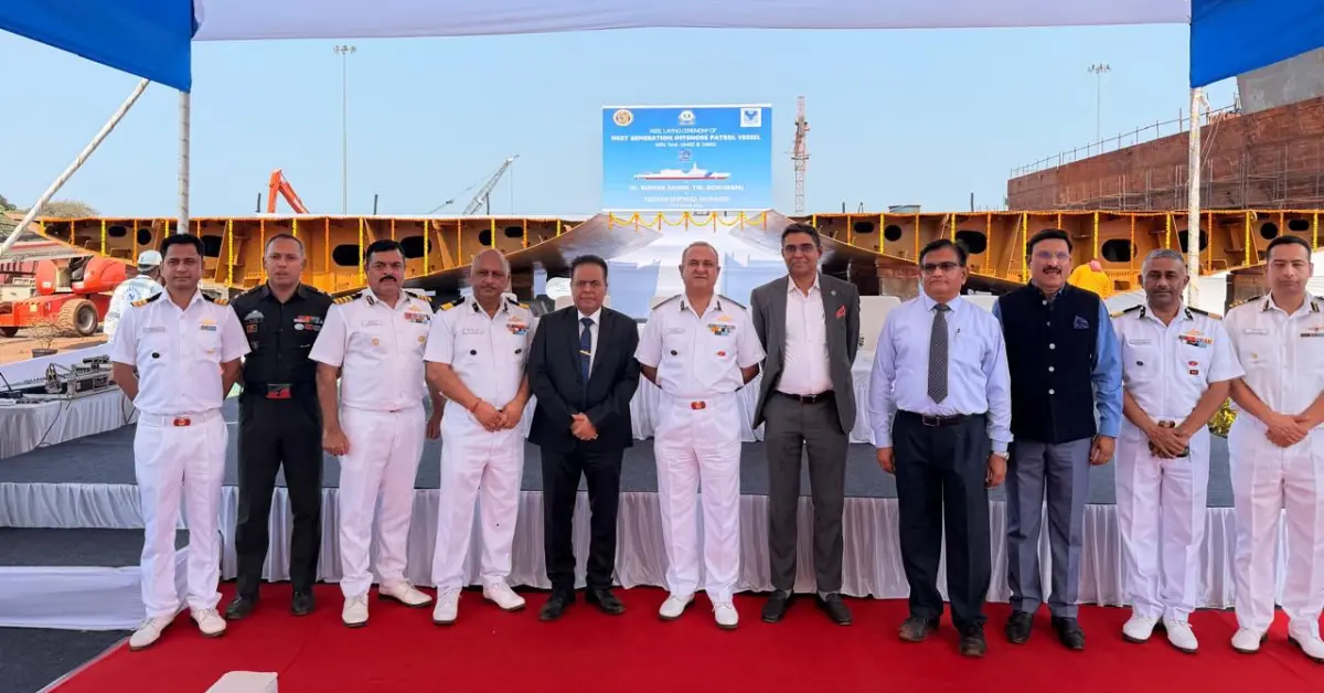Offshore Patrol Vessels keel laying ceremony at Ratnagiri shipyard with Indian Coast Guard officials