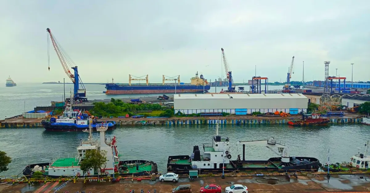 India’s major ports cargo operations at Paradip Port with cranes ships and dockyard