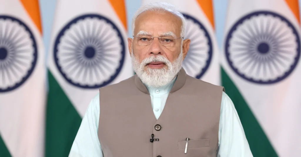 Prime Minister Narendra Modi addressing the nation during an official announcement on railway projects