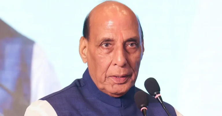 Defence Minister Rajnath Singh speaking at Sagar Sankalp event in Kolkata.