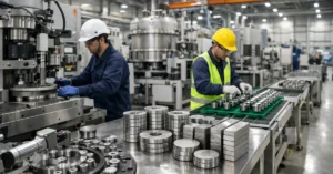 rare earth magnets manufacturing facility with industrial production line and machinery