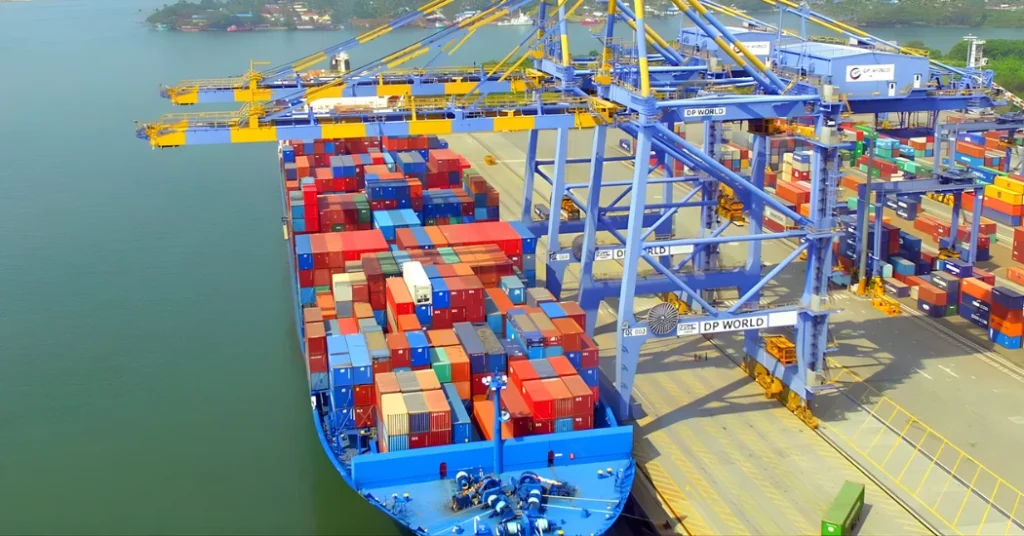 Sagarmala port connectivity push container terminal with cargo ship and cranes