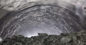 Interior view of Tunnel No. 8 during construction in the Sivok-Rangpo Railway Project
