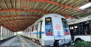 Delhi Metro refurbished Blue Line train interior with upgraded passenger systems